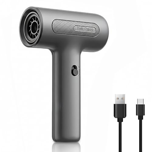 Yanmis Sèche-cheveux sans Fil, Batterie 2000 MAh, Moteur sans Balais 500 W, Sèche-cheveux Rechargeable par USB pour un Séchage Rapide des Peintures ou des (GREY)