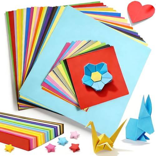 1920 Blatt Origami Papier Set – 20 Farben, 10/20 cm Faltpapier Bunt 70 g/m² inkl. Origami Sterne Papierstreifen, DIY Bastelpapier für Schule, Zuhause, Kunstprojekte & Partys