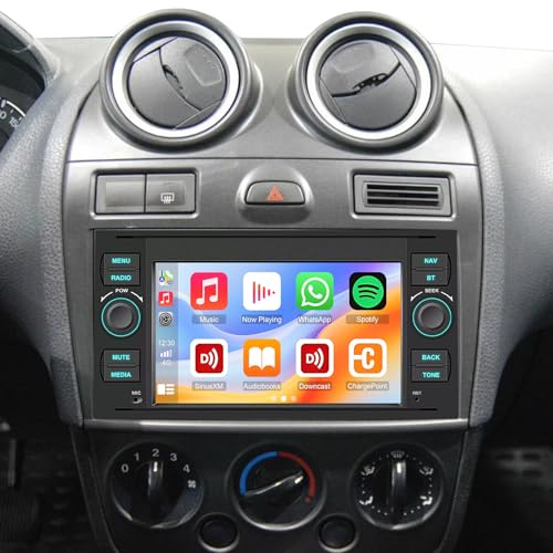 2+64G Android 15 Autoradio Für Ford Fiesta MK5 2006-2008 mit kabellosem Carplay Android Auto Doppel Din Radio 7 Zoll Touchscreen mit GPS Navi WiFi Bluetooth RDS FM Radio SWC Mikrofon Rückfahrkamera