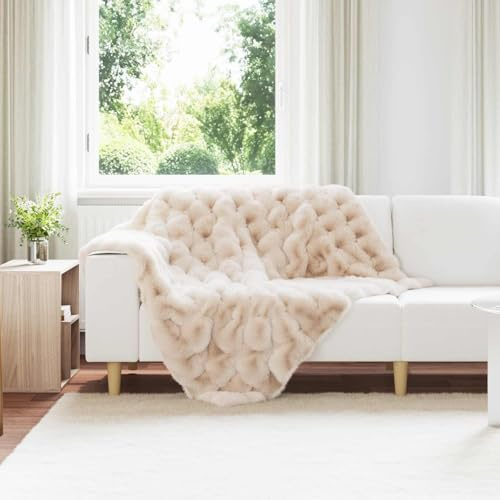 Kunstfell Kaninchenfell Decke 4 Stück Beige 130 x 150 cm Plüschige Blasentextur Winterdecke Luxus Wärme Sofadecke Schlafzimmerdecke Kuscheldecke