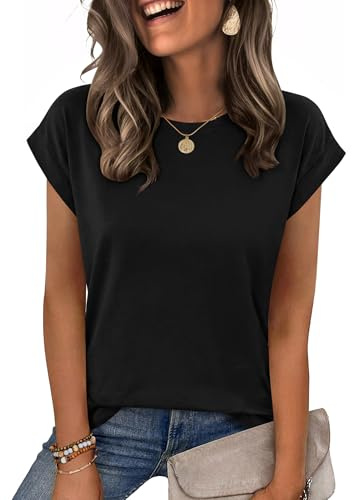 Zeagoo T Shirt Donna Moda Estiva Manica Corta Maglietta Girocollo Casual Cotone Nero L