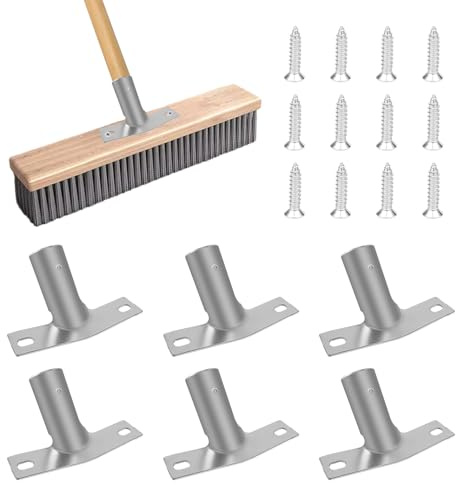 6 Stück Besenstiel Halterung, Metallstielhalter für Besenstiele bis ø 23,5 mm, Besenstielhalterung Set mit 12 Schrauben, Metall Besenstielhalter für Universal Besen Besenstiele Wischer