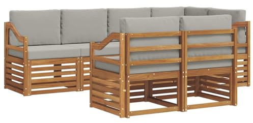 vidaXL Sofagarnituren 7 pcs Natürlich und Hellgrau Massivholz Akazie, Garten-Sofa, modernes Outdoor-Sofa, langlebige Lounge, Bequeme Terassensitze für Dein Wohnzimmer
