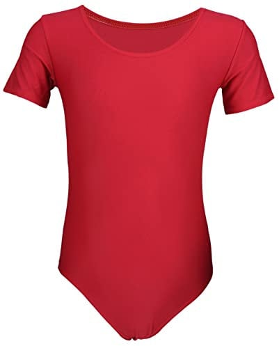 Aquarti Mädchen Kurzarm Ballettanzug Einfarbig, Farbe: Rot, Größe: 128