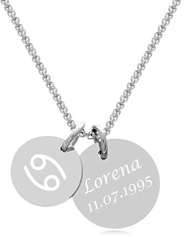 TIMANDO Damen Sternzeichen Kette mit Gravur Anhänger - Personalisierte Kette mit Sternzeichen Krebs - Geschenk für Frauen
