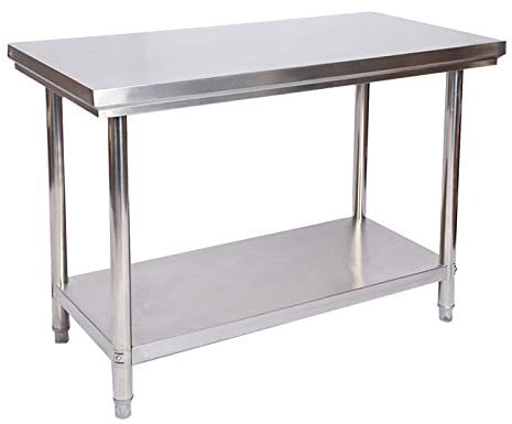 Wiltec Tavolo da lavoro in acciaio inox 120 x 60 x 85 cm con ripiano inferiore e piedi regolabili