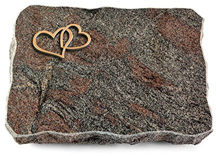MEMORUM Grabmale Grabplatte, Grabstein, Grabkissen, Urnengrabstein, Liegegrabstein Modell Pure 40 x 30 x 5 cm Paradiso-Granit, poliert inkl. Gravur (Bronze-Ornament Herzen)