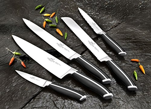Sabatier Professionnel Bloc Couteau incliné INOX brossé + 5 Couteaux Jupiter