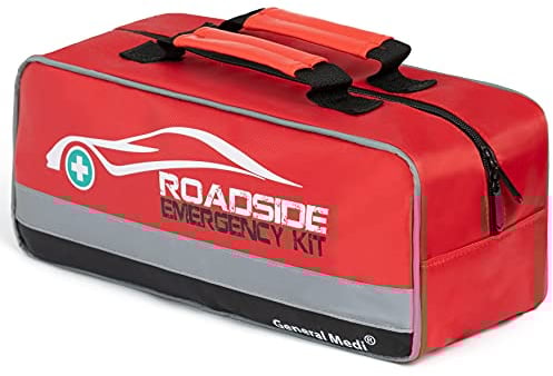 General Medi 127-Pieces Roadside Car Emergency Kit Include Mini First Aid Kit, Jumper Cables,Tow Rope, Bandage, Safety Vest, Emergency Triangle, All in One Pack