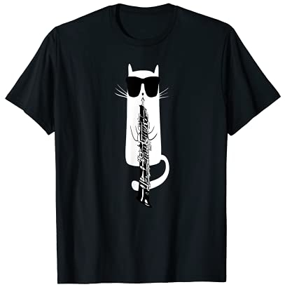 Funny Cat Wearing Sunglasses Playing Oboe T-Shirt T-Shirt