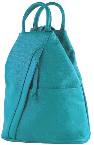 modamoda de - T180 - Damen Rucksack Tasche aus ital. Leder, Farbe:Türkisblau