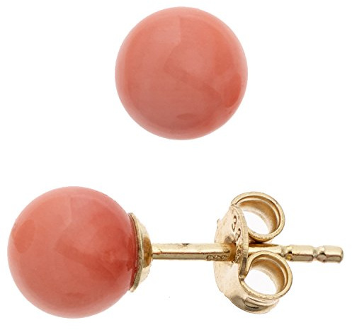 Jobo Damen-Ohrstecker Kugel aus 8 Karat 333 Gold mit Koralle rosa 6 mm