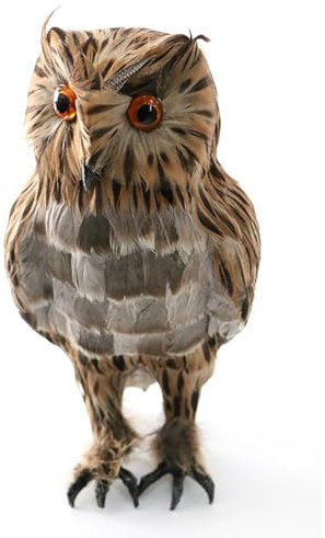 Tenlacum Künstliche Eule mit Federn und Vogelmotiv, realistisch, für Garten und Zuhause, Braun #1