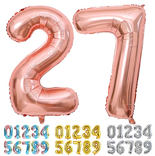 Ponmoo Luftballons Zahlen 27/72 Rosegold, Riesen Nummer 0 1 2 3 4 5 6 7 8 9 10-19 20-29 30-39 40 50 60 70 80 90 100, groß Folienballons für Hochzeit Jubiläum, Geburtstagsballons Party Dekoration