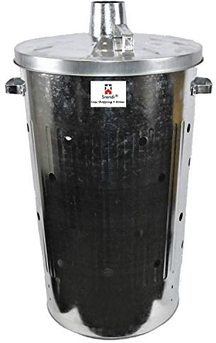 Srendi® Extra Large 110L Litre Metal Galvanised Garden Incinerator Extra Hole Fire Bin Burning Leaves Paper Wood Rubbish Dustbin Made In U. K.