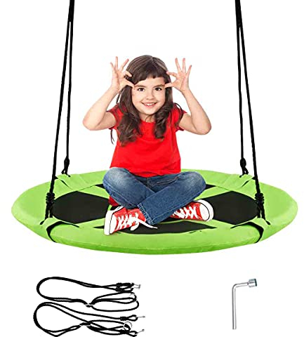 RELAX4LIFE Nestschaukel aus Stahlrohr, Schaukel Outdoor, Garten-Schaukel Kinderschaukel, Tellerschaukel für Kinder und Erwachsene, Rundschaukel höhenverstellbar, Ø 100 cm, bis 150 kg belastbar (Grün)