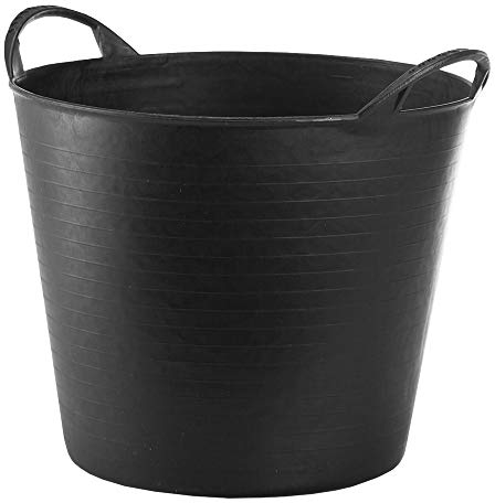 RED HOG Gartenkorb Kunststoff 26L Flexi Bag Wäschekorb Rund Behälter für Haus, Garten, Gebäude, Superstark, Mehrzweck, Verstärkungsrippen, Rissbeständig, Griffe Haltbarkeit: 120 kg, Schwarz