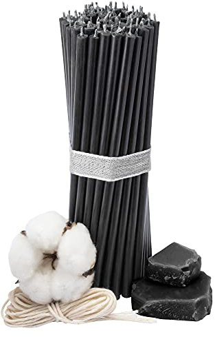 Diveevo Kirchliche Bienenwachskerzen №100-50 Stk. I hochwertige & geweihte Ritualkerzen L-16,5 cm Ø-5,7 mm I 50 Min Brenndauer in schwarz I 200 g dünne Kerzen tropf- und rauchfrei