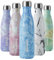 BJPKPK Insulated Water Bottles -17oz/500ml -Stainless Steel Water Bottles,Sports Water Bottles Keep Cold for 24 Hours and Hot for 12 Hours,BPA Free Kids Water Bottle for School-Marble Ice Blue