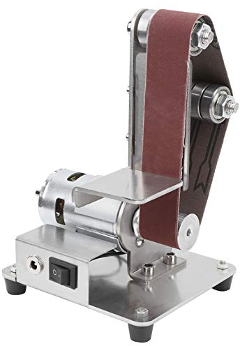 Lijadora de banda eléctrica, mini amoladora de banda máquina pulidora de escritorio ajustable de 7 pliegues lijadora de banda con 10 bandas de lijado ángulo ajustable, para trabajos(EU220V)