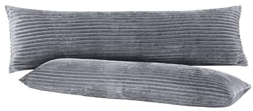 BaSaTex Winter Plüsch Seitenschläfer Kissenbezüge Kissenhüllen | 2er Pack 40x145 | Cashmere-Touch Coral Fleece,Rip-Cord“ | Schwangerschaftskissen Stillkissen | Reißverschluss | Anthrazit