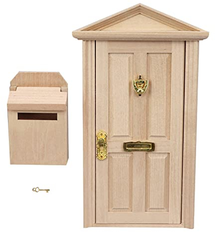ikasus Miniatur Puppenhaus Wichteltür Set,Weihnachten Wichtel Tür Nissedor mit Zubehör,Möbel Deko Ornament Weihnachten Puppenhaus Holz Puppentür Briefkasten Spielzeug für 1:12 Puppenstube Dekoration