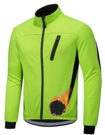 Winter Thermojacke Winddicht MTB Radjacke,Fahrradjacke Herren,Winddichtes Und Warmes, Wasserdichtes Gewebe,Reflektierendes Logo,Sicherere Nachtfahrten Green,S