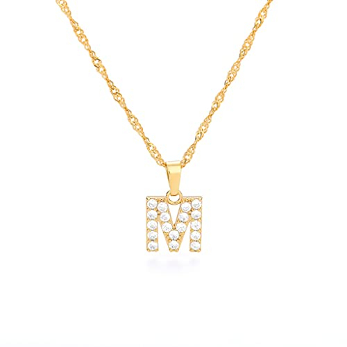 Buchstaben Kette Personalisierte Halskette mit Initial Buchstaben Anhänger Alphabet A-Z Buchstabenkette Damen Gold Kette Namenskette Geschenk für Frauen Weihnachten Geburtstag Valentinstag (M)