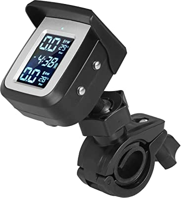 Sunydog Tyre Pressure Monitoring System Solar Power Wireless Tire Pressure Monitoring System with 2 External Sensors Temp & Pressure LCD Display Auto-Alarm Auto Sleep & Awake for Motorcycle