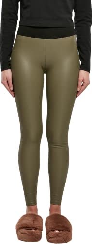 Urban Classics Damen Ladies Faux Leather High Waist Leggings Olive, M