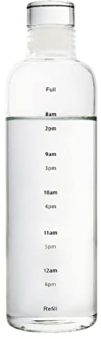 MARMODAY Botella de agua de cristal, botella de agua motivacional con marcas de tiempo, botellas de bebidas sin BPA, a prueba de fugas, para escuelas, ciclismo, gimnasio, 500 ml