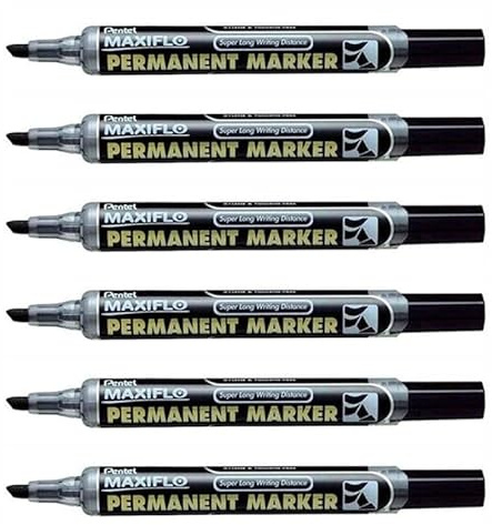 PENTEL Maxiflo NLF60 Permanentmarker, abgeschrägte Spitze, 1 – 3,5 mm, Schwarz, 6 Stück