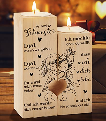 An Meine Schwester Kerzenständer, KAAYEE Herzförmiger Kerzenhalter Weihnachten Geschenke für Schwester, Beste Schwester Geburtstagsgeschenk für Große Kleine Schwestern (für Schwestern-2)