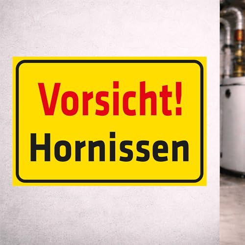 INDIGOS UG - Schild Vorsicht! Hornissen - 200x150 mm - 3mm Aluverbund Schilder für Hotel, Firma, Schutz, Kita, Arzt, Praxis, Wohnung - UV- & wetterbeständig - Hinweisschild - Warnschild