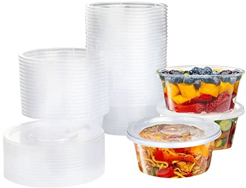Surflyee 50 Piezas Tarros de Plastico con Tapa Pequeños, 280ML Reutilizables Recipientes Comida, Indicado para Salsas, Sopas, Condimentos, Cremas, Cuadros de Diamantes, Manualidades, etc