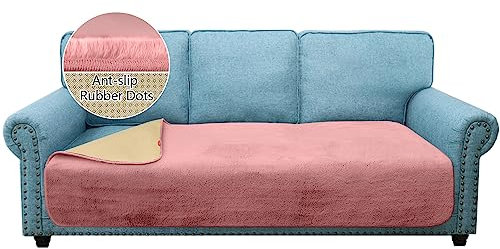 Granbest Luxus Thicken L-Form Sofa Kissenbezüge ähnlich Kaninchenfell Antirutsch Chaise Lounge Abdeckung, stilvolle Plüsch 750GSM große Ecke Couch Abdeckung für Haustiere (Chaise, Rosa)