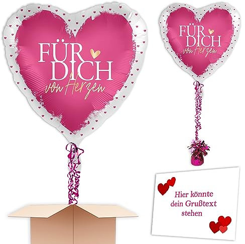 Für Dich von Herzen Heliumballon inkl. Heliumfüllung, Schmuckbänder, Gewicht und Karte mit Wunschtext als Geschenk u. versenden an Wunschadresse