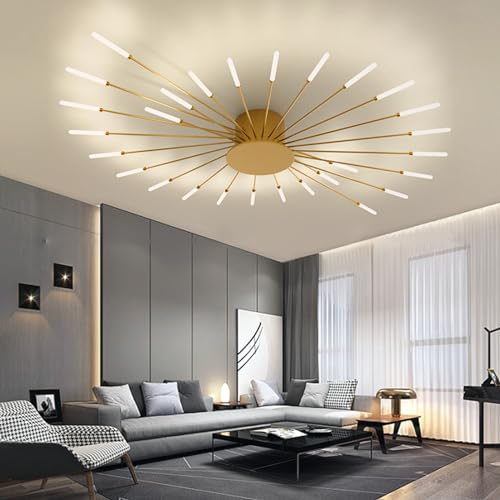 Modern LED deckenlampe Wohnzimmer Schwarz deckenleuchte Golden deckenlampe Ø105cm Ringe deckenlampen ceiling light Dimmbar mit Schlafzimmer Büroküche