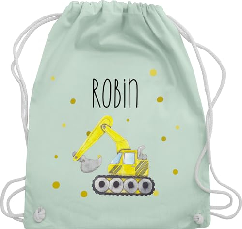 Turnbeutel Rucksack - Bagger Baumaschine Baufahrzeug Bagger-Fan Baustellenfahrzeug - Unisize - Pastell Grün - kindergarten-rucksack sportbeutel kita baggerfahrer baustellenfahrzeuge beutel