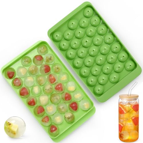 AIBIRUI Round Ice Cube Trays,33 PCS x 1 inch Cocktails Ice Cubes,Circle Ice Cube Tray with Lid,Small Ice Ball Maker Mold Sphere Ice Cube,Small Ice Cube Trays for Drinks,Coffee(Round Ice Cube Trays)