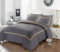 Tamor® Embroided Baratta Stitch Duvet Cover Set with Matching Pillowcases - Ultra-soft Brushed Microfibre – Chic & Modern Design – Easy Care & Machine Washable (Grey/Gold, King)