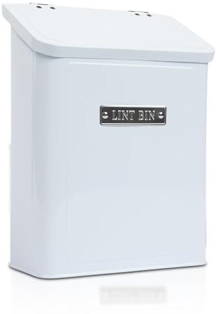 Embossed Magnetic Lint Bin For Laundry Room | Modern Farmhouse Laundry Lint Bin | Lint Trash Can For Laundry Room | White Lint Bin For Laundry Room Magnetic | Space Saving Storage Laundry Bin with Lid