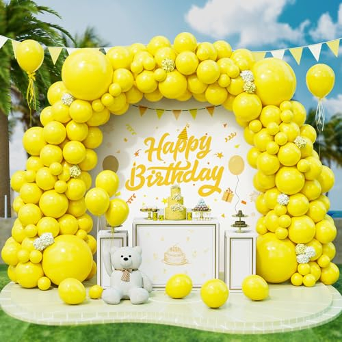 Roxistar Luftballons Gelb, 143 Stück 5 10 12 18 Zoll Matt Gelbe Helium Latex Luftballon Ballonbogen Girlande Kit für Mädchen Frauen Jungen Geburtstag Party Hochzeit Babyparty Picknick Brautdusche Deko