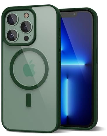 oakxco for iPhone 13 Pro Max Case Clear Magnetic Compatible with Magsafe, Thin Slim Transparent Non Yellowing, Hybrid Soft Silicone Bumper & Hard Plastic Protective Cover for Women, Dark Green
