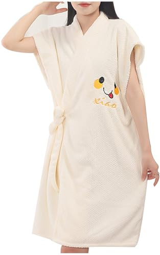 YJZQ Vestito da bagno da donna, accappatoio da sauna, sacchetto di spa, senza cappuccio, per spiaggia, grande asciugamano da piscina, assorbente, 95 x 150 cm, beige, 95_x_150_cm