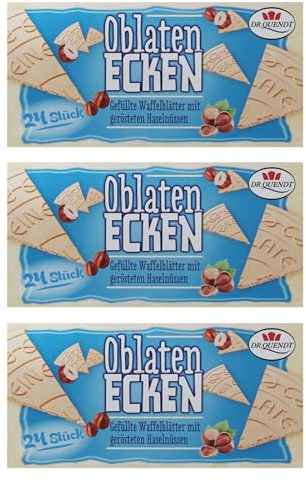 3er Pack Dr. Quendt Oblaten-Ecken Haselnuss (3 x 72 g) gefültte Waffel Waffelecken Oblatenwaffeln DDR Ostprodukt