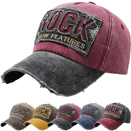 DURINM Cappellino Uomo con Visiera 100% Cotone Baseball cap Compleanno Uomo Regalo Berretto da Baseball Unisex Regolabile Cappello con Visiera Casuale (Rock - Bordeaux)