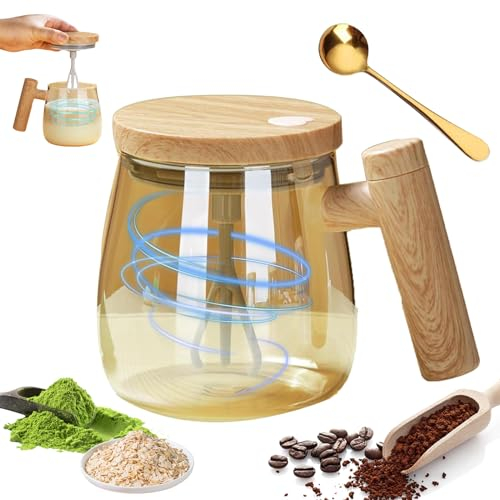 Grolomo Electric Mixing Mug,Electric High Speed Mixing Cup,Self Stirring Mug,Waterproof Glass Self Stirring Travel Coffee Cup,Battery Powered Automatic Drink Stirrers for Home Office Travel (B)