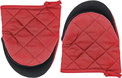 PengLAI Oven Gloves,1 Pair Oven Mitts, Heat Resistant Silicone With Pure Cotton Bbq Gloves Kitchen Mini Oven Mitts for 500°F, Non-Slip Grip Surfaces and Hanging Loop Heat Resistant Gloves