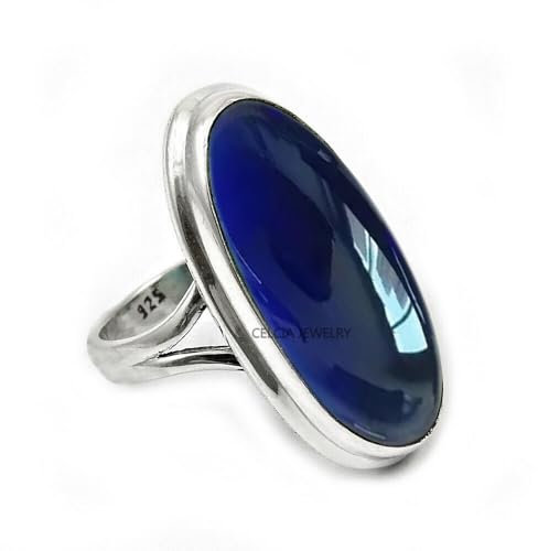 Large Oval Gemstone Handmade Jewelry, 925 Sterling Silver Tribal Ring, Engagement Gifts for Couples, Birthday Gifts for Men, Fathers Day Gifts, Promise Ring, Mens Gifts (Size 6, Sapphire)